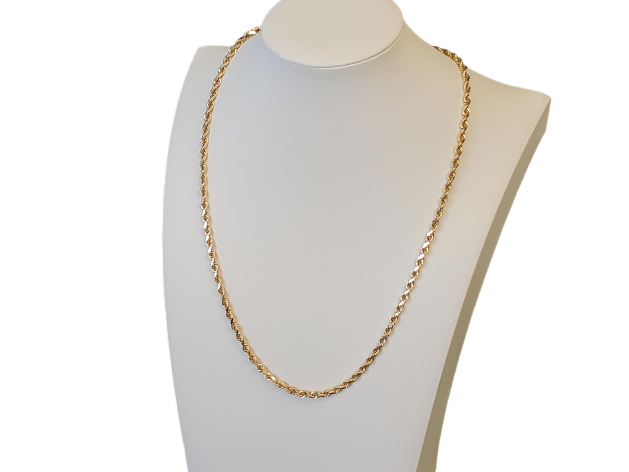 10k Solid Gold Diamond Cut Rope Chain Necklace 22