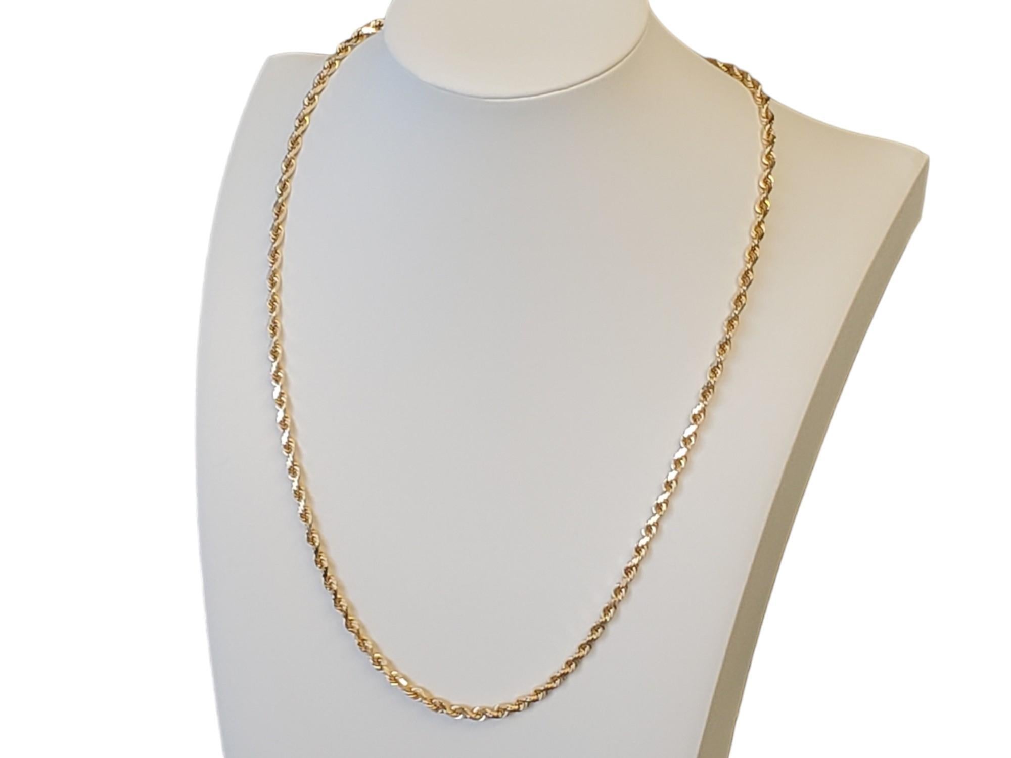 Women's or Men's 10K Yellow Gold Heavy Diamond Cut Rope Chain Necklace Very Well Made 22