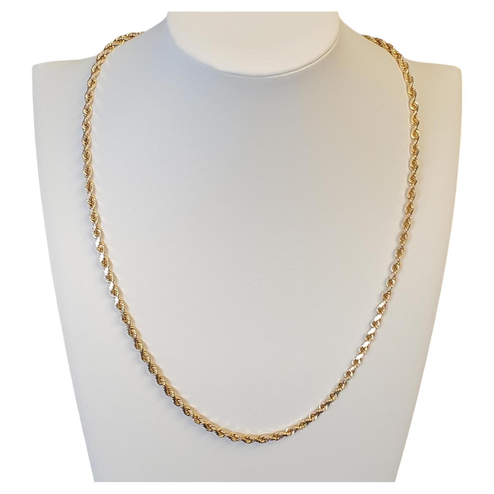 10K Yellow Gold Heavy Diamond Cut Rope Chain Necklace Very Well Made 22" For Sale