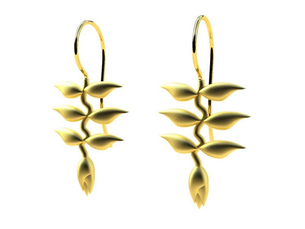 Contemporary 10 Karat Yellow Gold Heliconia Dangle Earrings For Sale