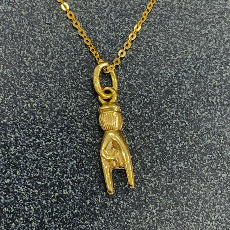 Ciondolo Portafortuna In Oro Giallo 14KT 3D Italiano Mano Cornuto - Foto 7