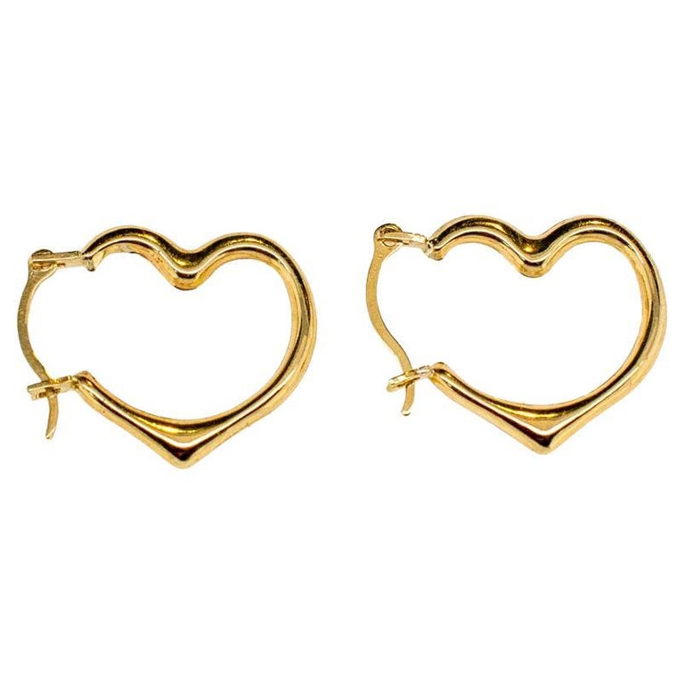 10K Yellow Gold Ladies Heart Shaped Hoop Earrings For Sale at 1stDibs