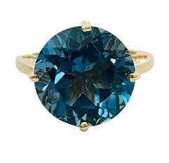 10K Yellow Gold Large London Blue Topaz Ring Size 7.5 (Resizable) with Appraisal