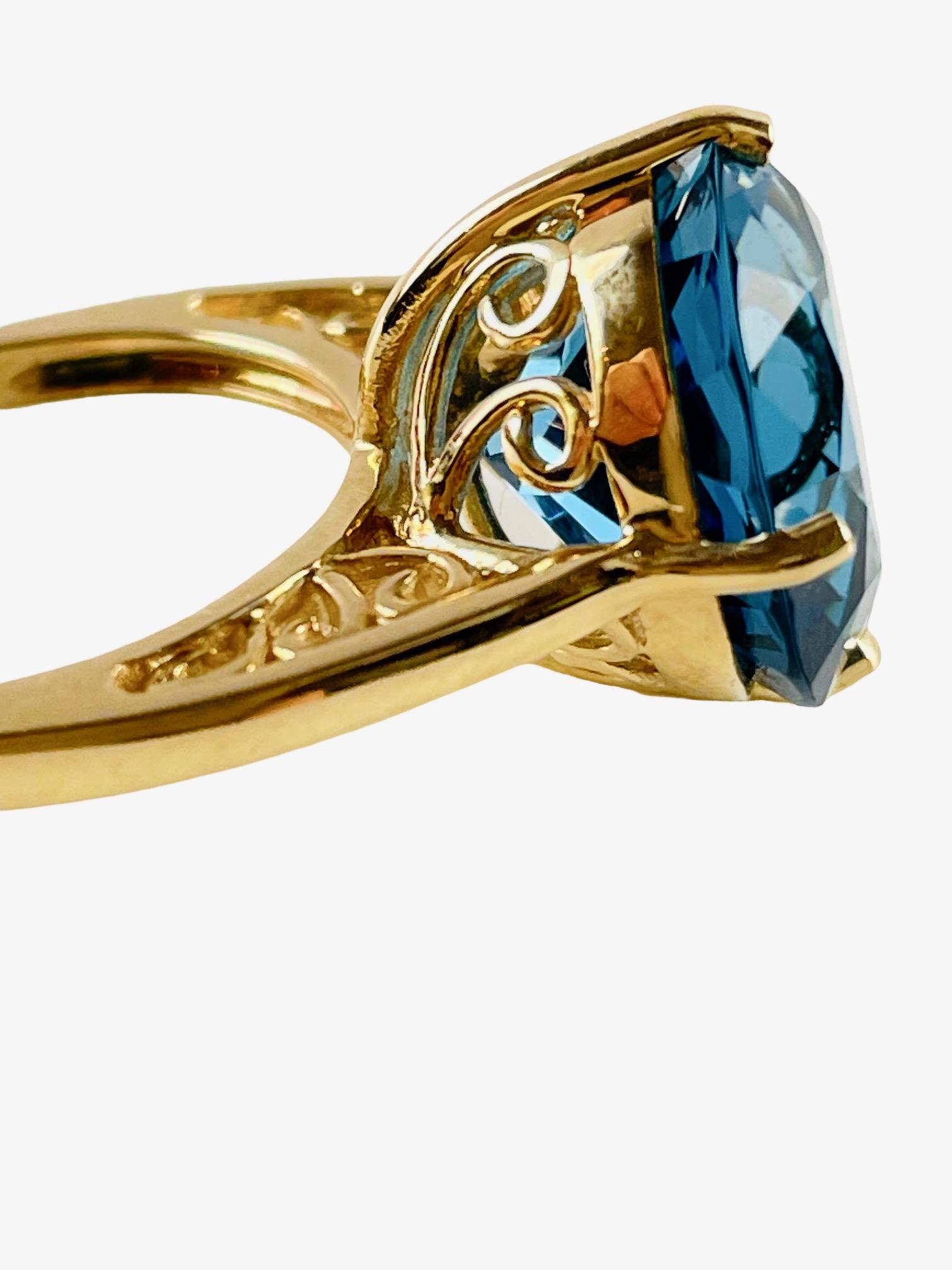 10K Gelbgold Großer Londoner Blautopas-Ring Größe 7,5 (größenverstellbar) mit Schätzung 3