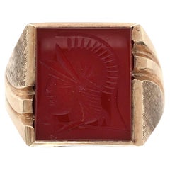 10K yellow gold Men's Carnelian Warrior Intaglio Ring NOS