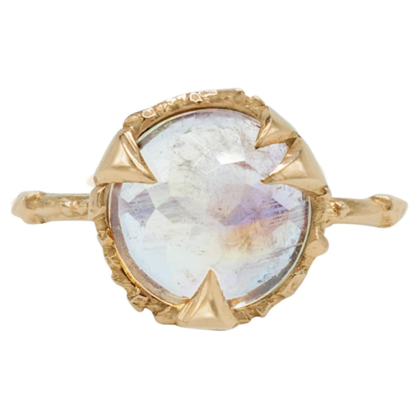 10k Yellow Gold Moonstone Mystical Solitaire Ring For Sale