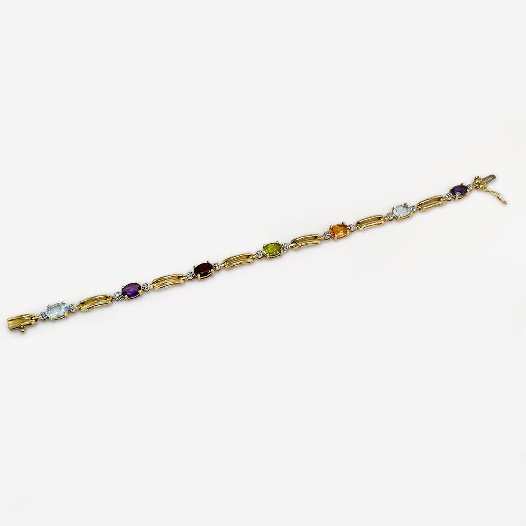 10K Yellow Gold Multi Color Stone Bracelet, 8.8g In Excellent Condition For Sale In Laguna Beach, CA