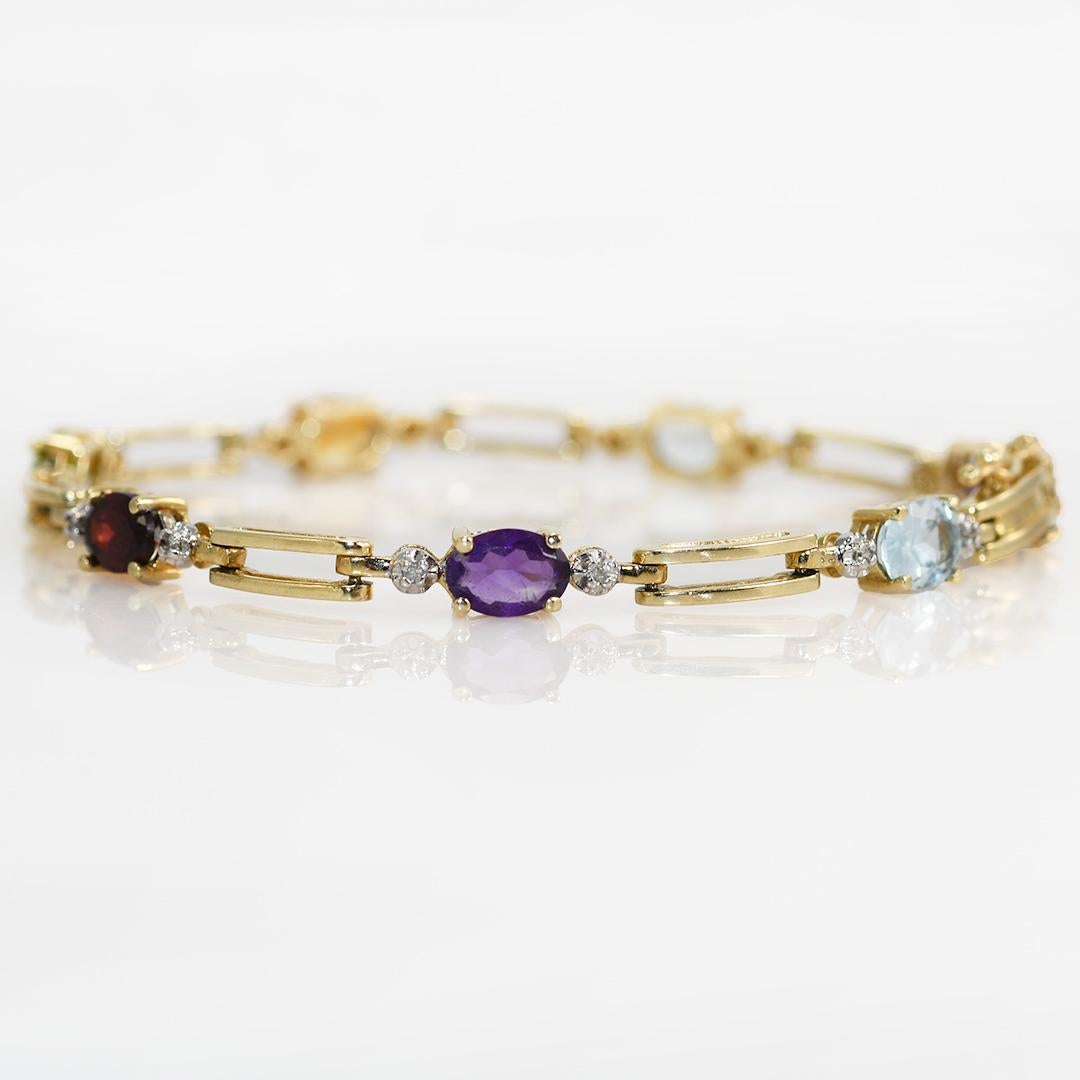 Women's 10K Yellow Gold Multi Color Stone Bracelet, 8.8g For Sale