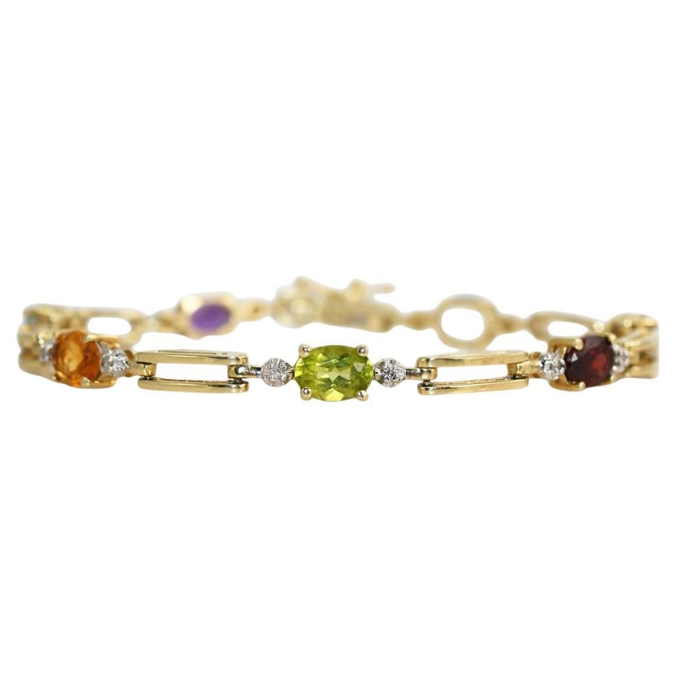 10K Yellow Gold Multi Color Stone Bracelet, 8.8g