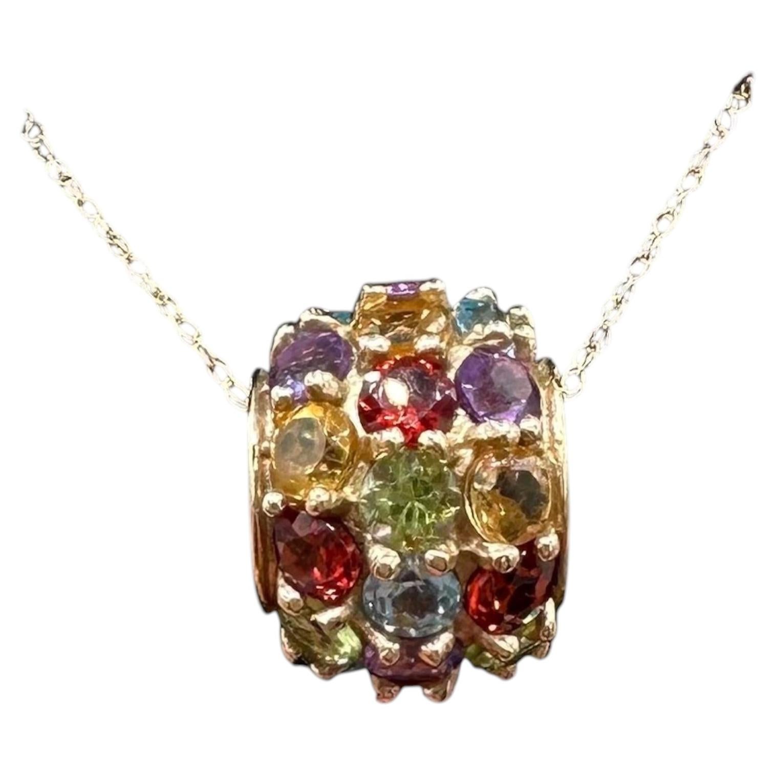 10K Yellow Gold Multi Gemstone Slider Pendant Necklace 2ct 18in