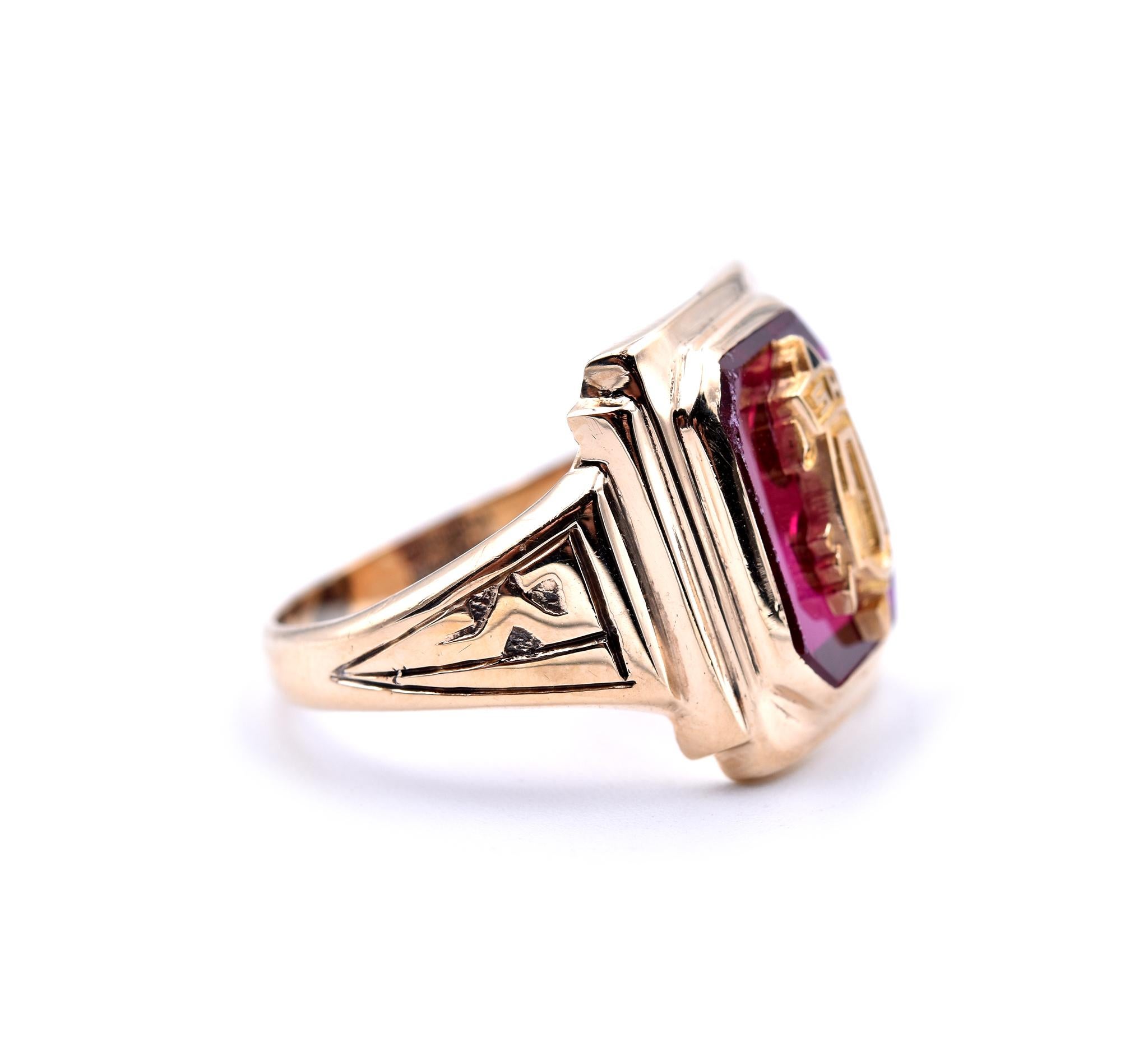 Designer: Vintage
Material: 10k yellow gold
Size: 5 ¼   (please allow two additional shipping days for sizing requests)
Dimensions: Ring Top Measures 22.04mm x 20.63mm
Weight: 6.2 grams
