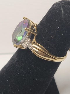10k Yellow Gold Mystic Topaz Ring with Diamond Accents