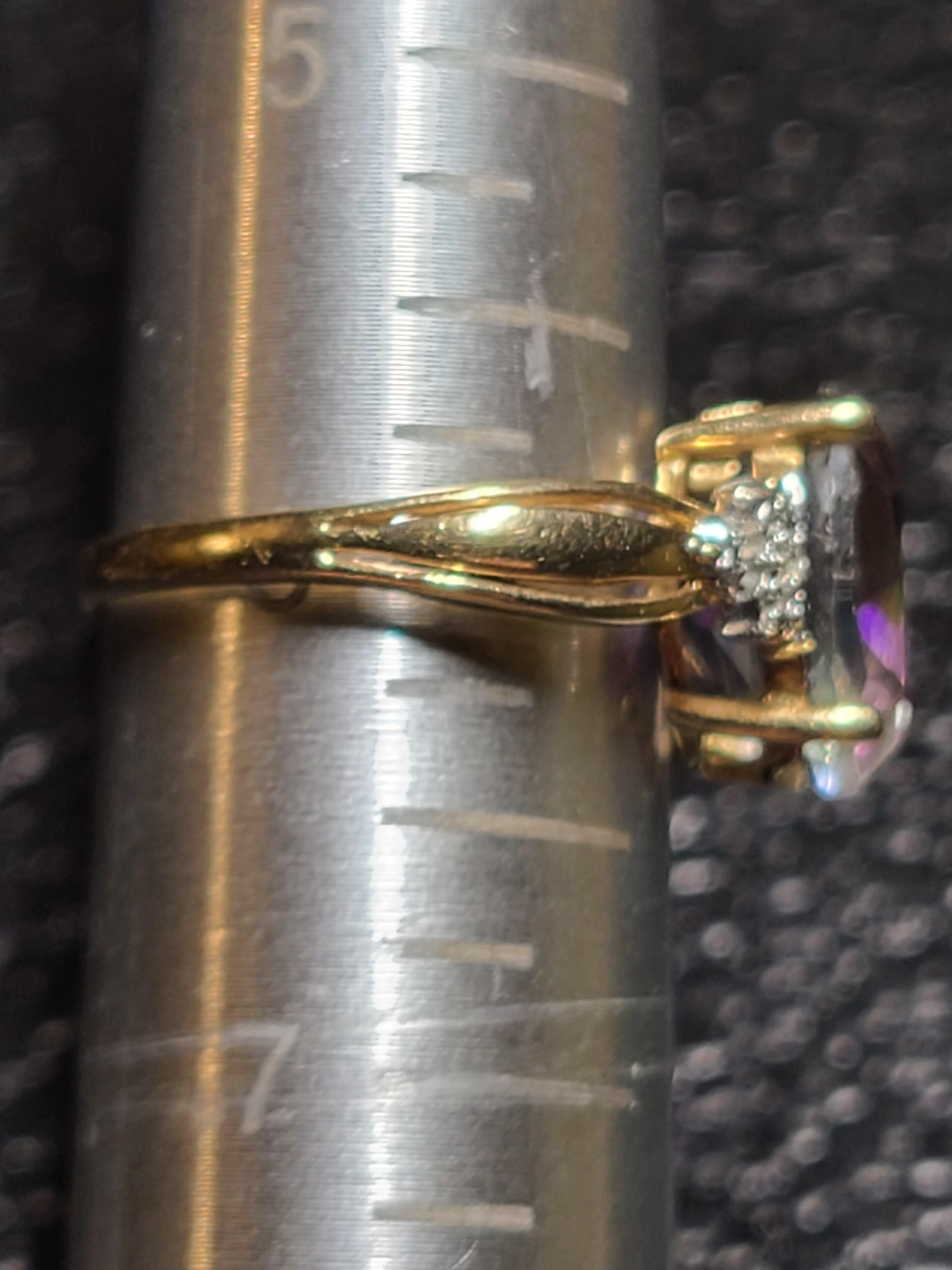Contemporary 10k Yellow Gold Mystic Topaz Ring with Diamond Accents
