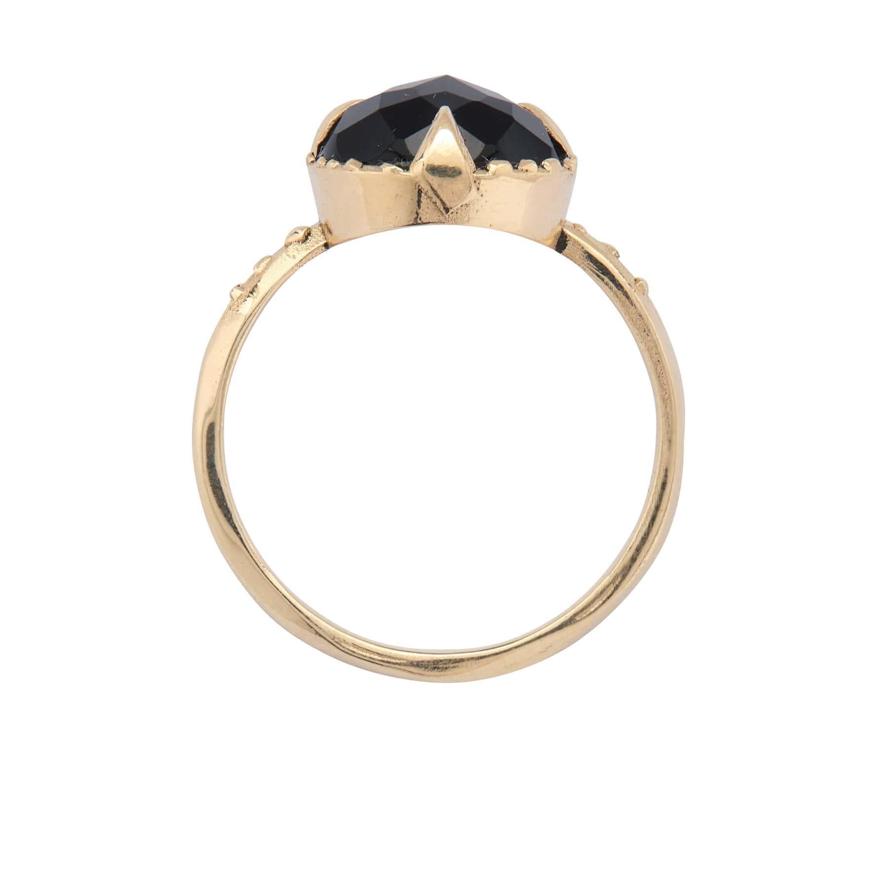 Bague Solitaire Vintage - Pierre Onyx Noire Facettée, Monture Plaquée Or - Occasion