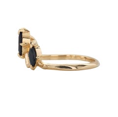 10k Yellow Gold Mystical Marquise 3-Stone Crown Ring with Midnight Blue Sapphire