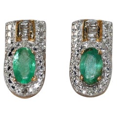 Vintage 10K Yellow Gold Natural Emerald and Diamond Earrings
