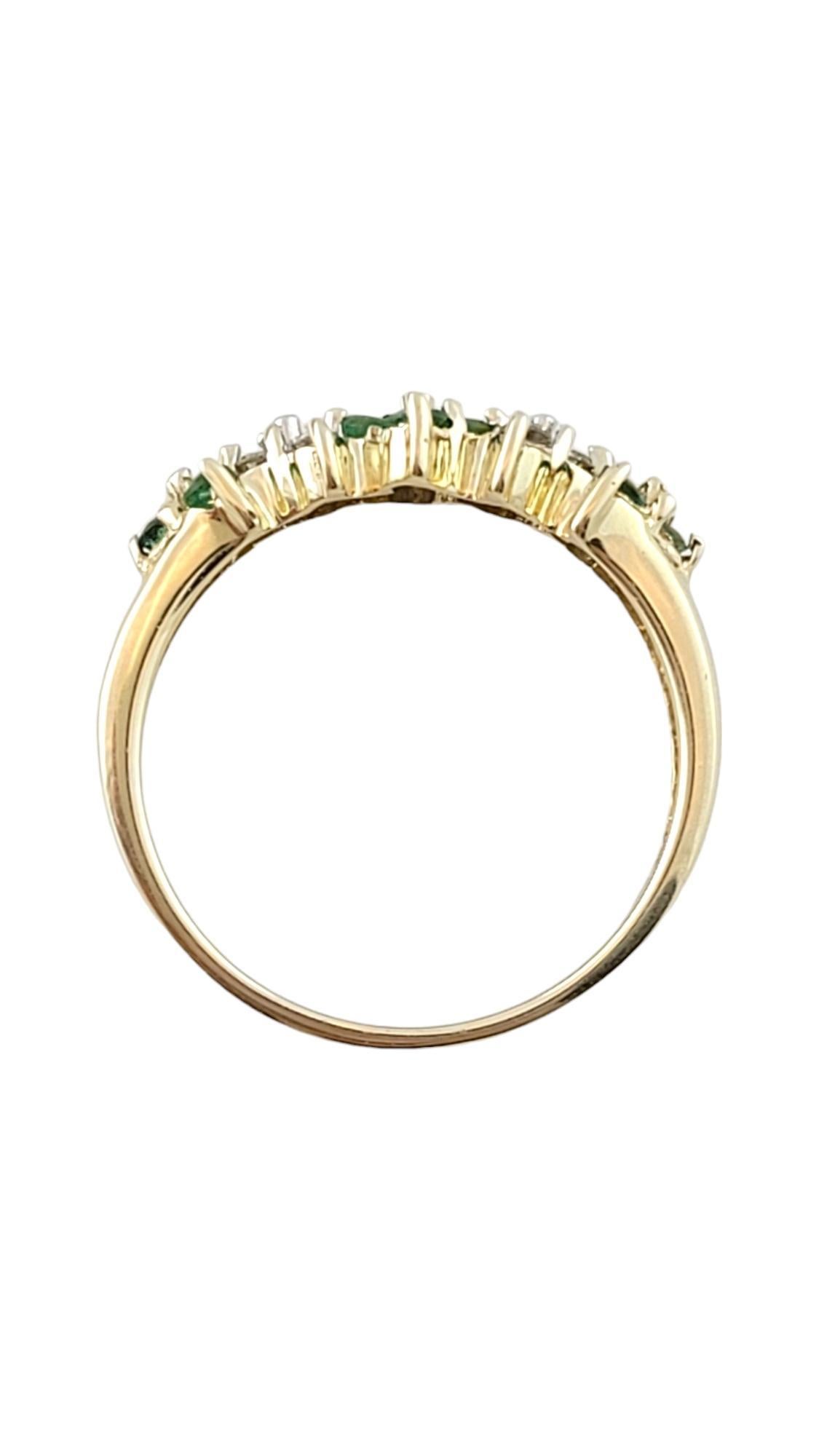 Brilliant Cut 10K Yellow Gold Natural Emerald and Diamond Ring Size 7-7.25 #16425