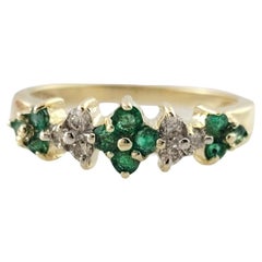Vintage 10K Yellow Gold Natural Emerald and Diamond Ring Size 7-7.25 #16425