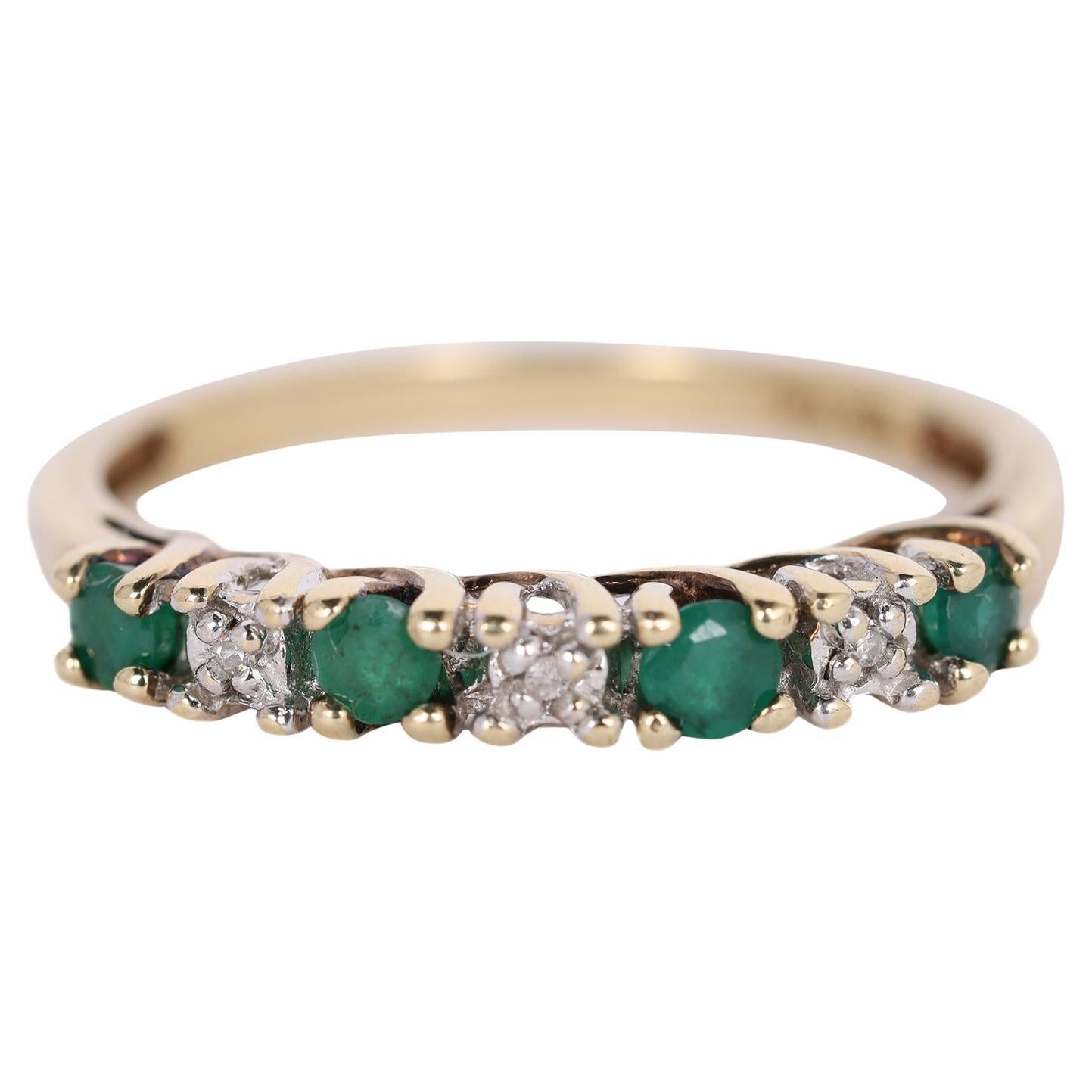 10K Yellow Gold Natural Green Emerald Diamond Stacking Ring Size 7.25 For Sale