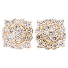 10k Yellow Gold Natural Round Cluster Multi Diamond Halo Stud Earrings
