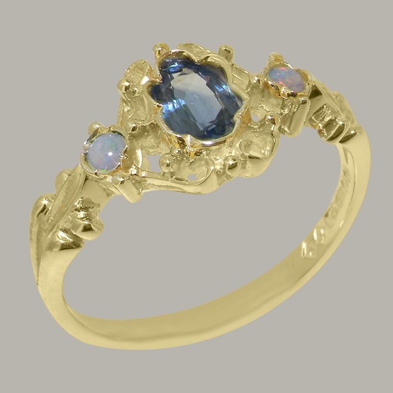 For Sale:  10k Yellow Gold Natural Sapphire & Opal Womens Trilogy Ring Customizable 2