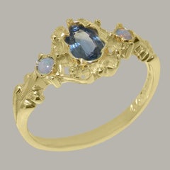 10k Yellow Gold Natural Sapphire & Opal Womens Trilogy Ring Customizable