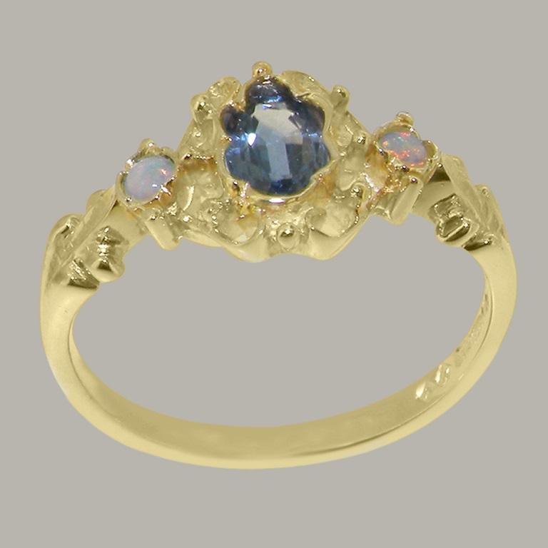 For Sale:  10k Yellow Gold Natural Sapphire & Opal Womens Trilogy Ring Customizable 3