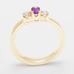 Anello Trilogy da donna in oro giallo 10k con tanzanite naturale e diamanti - personalizzabile