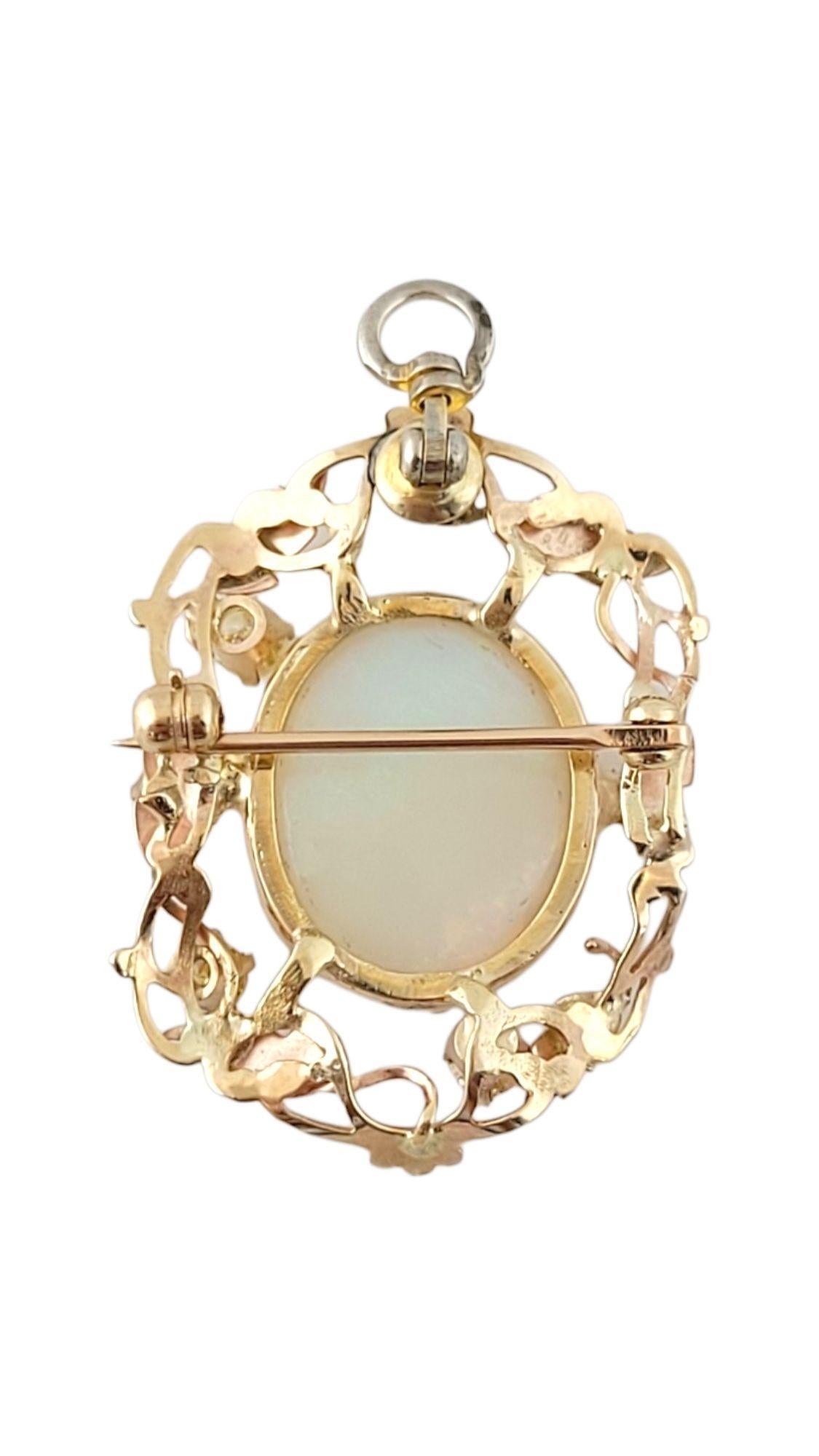 Single Cut 10K Yellow Gold Opal and Diamond Pin/Pendant #15010 For Sale