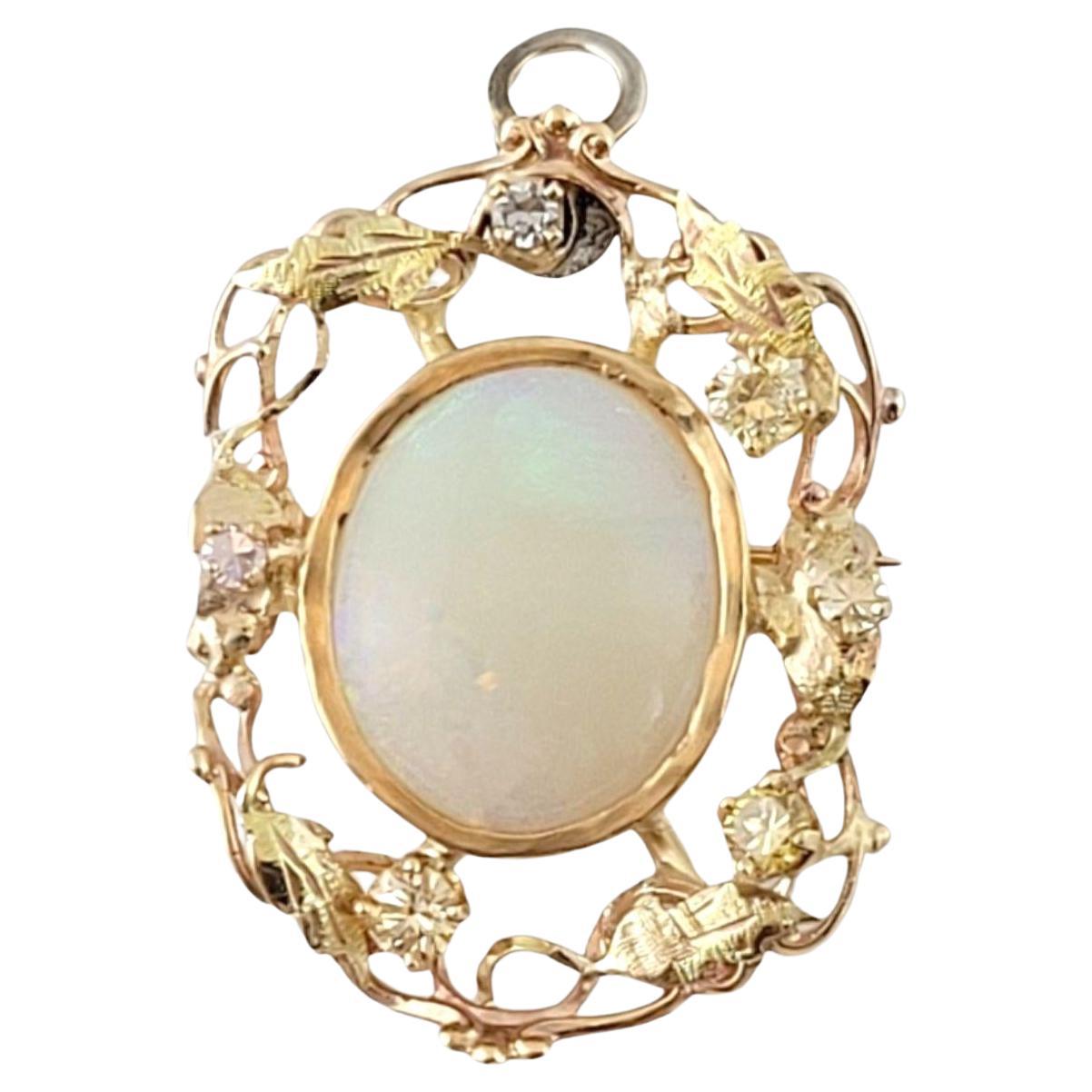 10K Yellow Gold Opal and Diamond Pin/Pendant #15010 For Sale