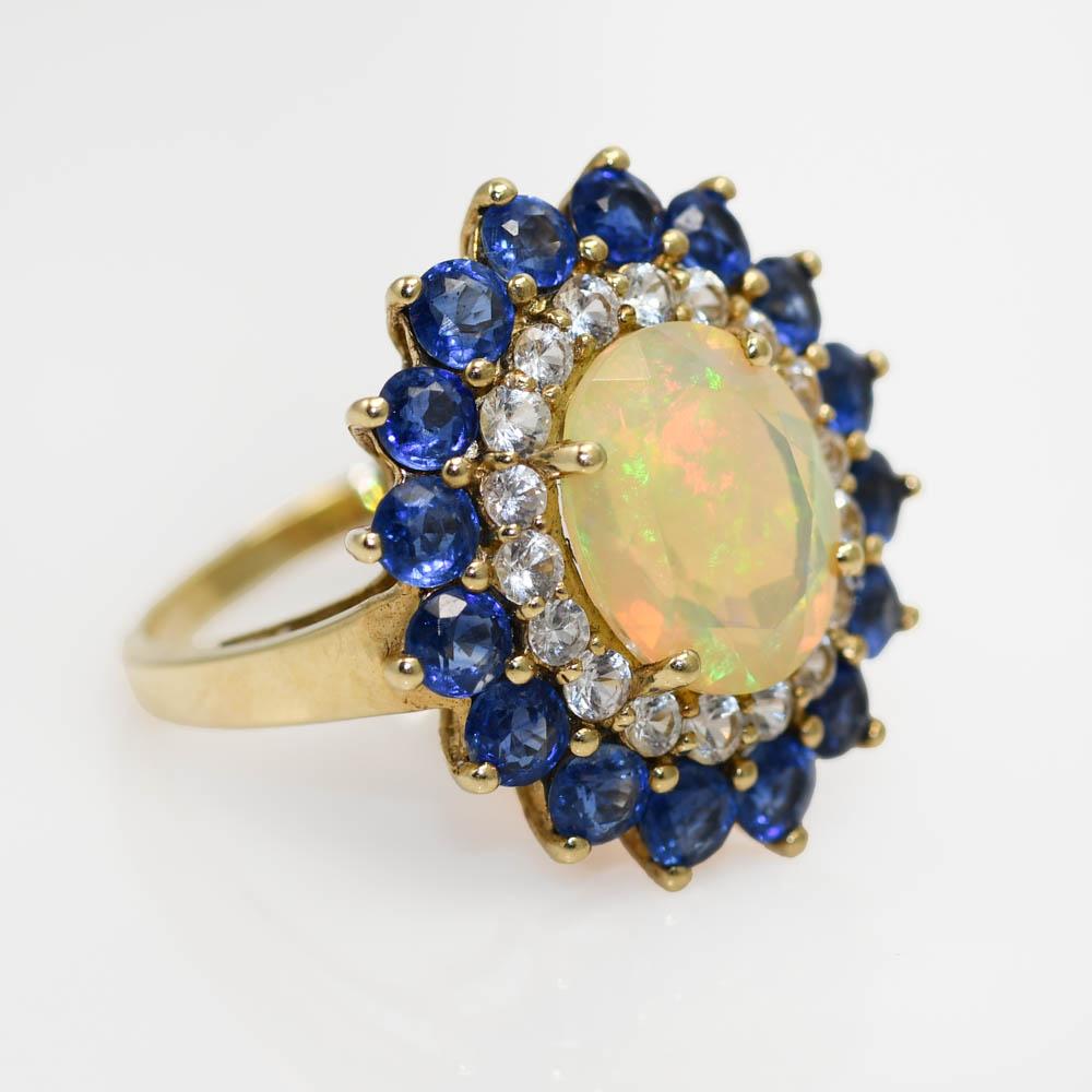 10K Gelbgold Opal und Edelstein Ring, 4,3g (Ovalschliff)