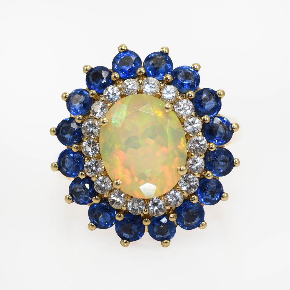 10K Gelbgold Opal und Edelstein Ring, 4,3g im Zustand „Hervorragend“ in Laguna Beach, CA