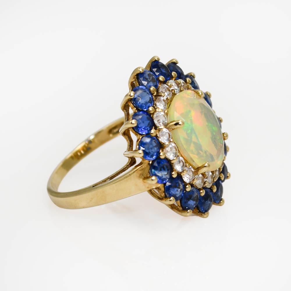 10K Gelbgold Opal und Edelstein Ring, 4,3g Damen
