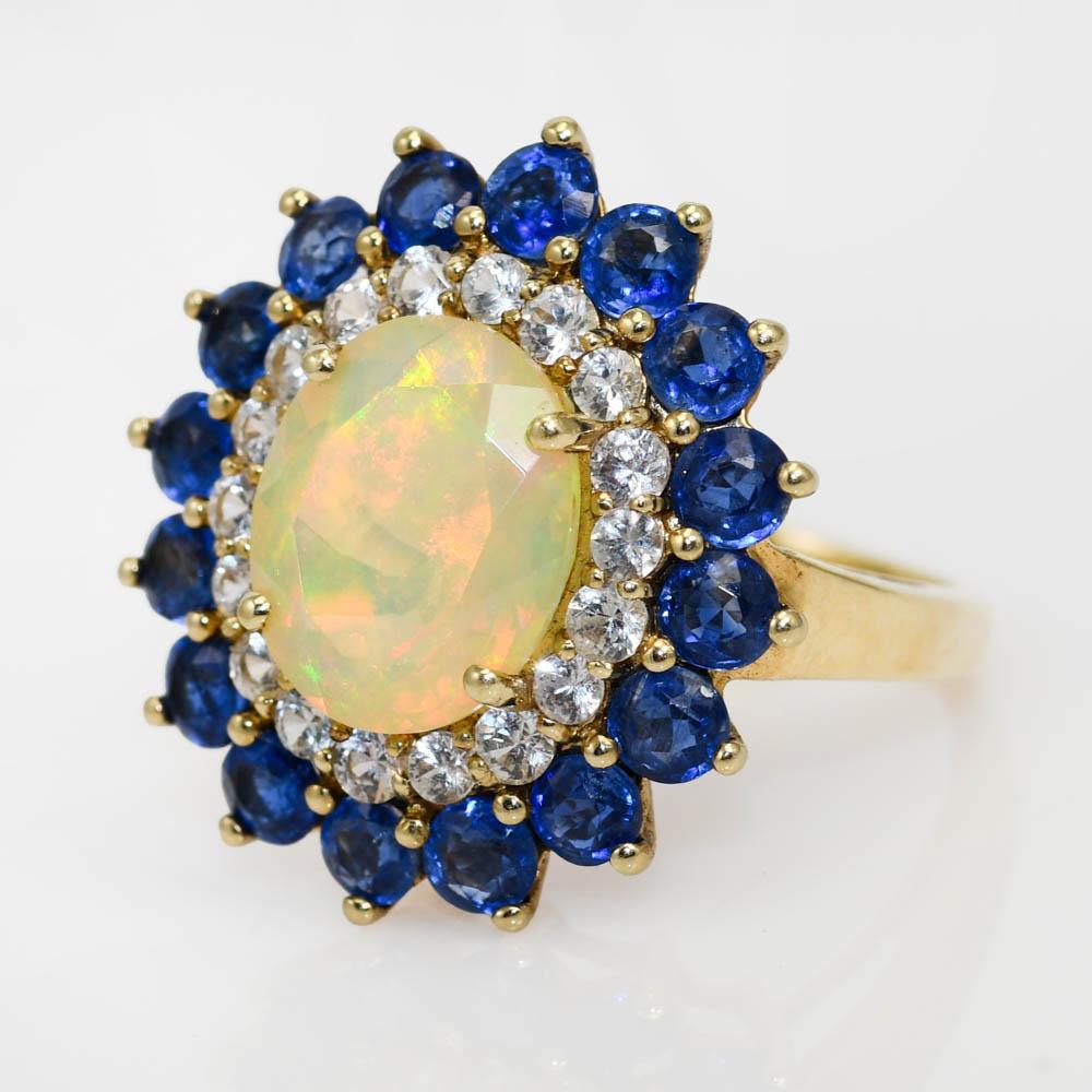 10K Gelbgold Opal und Edelstein Ring, 4,3g 1