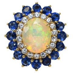 Vintage 10K Yellow Gold Opal and Gemstone Ring, 4.3g