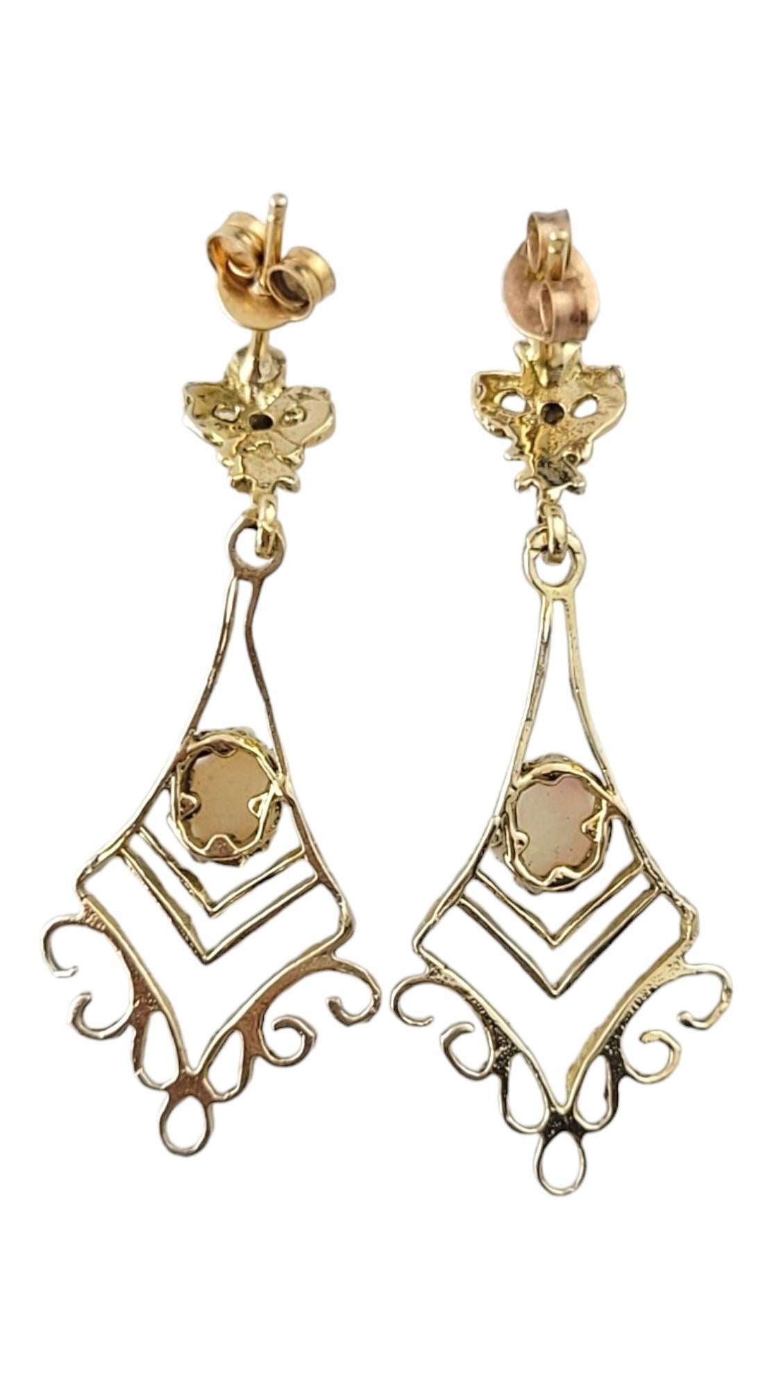 10K Yellow Gold Opal Dangle Earrings #16925 In Good Condition For Sale In Washington Depot, CT