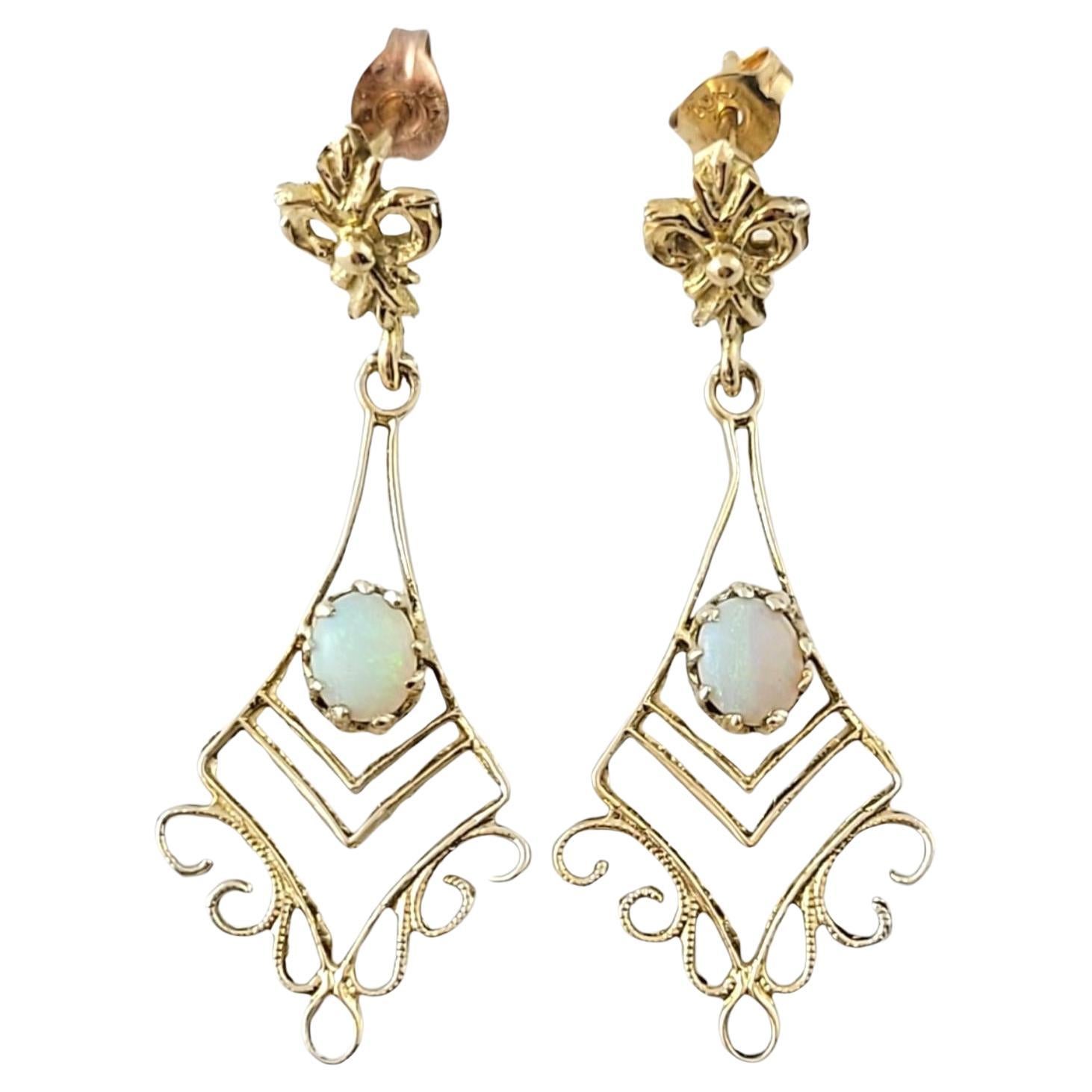 10K Yellow Gold Opal Dangle Earrings #16925