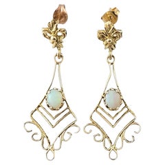 10K Yellow Gold Opal Dangle Earrings #16925