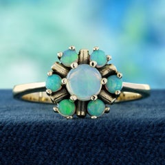 9K Yellow Gold Opal Vintage Style Cluster Floral Ring