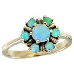 10K Yellow Gold Opal Vintage Style Cluster Floral Ring