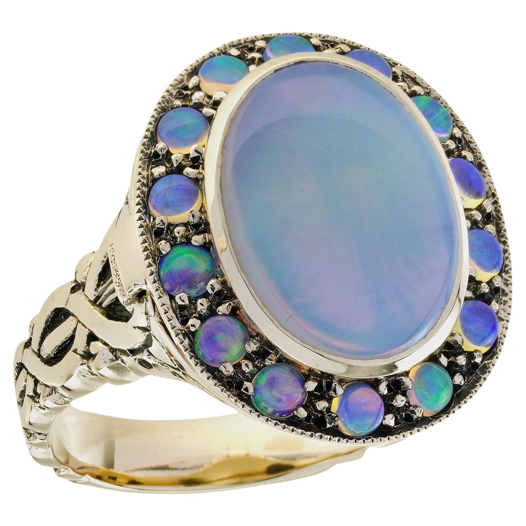 10K Yellow Gold Opal Vintage Style Cocktail Poison Ring