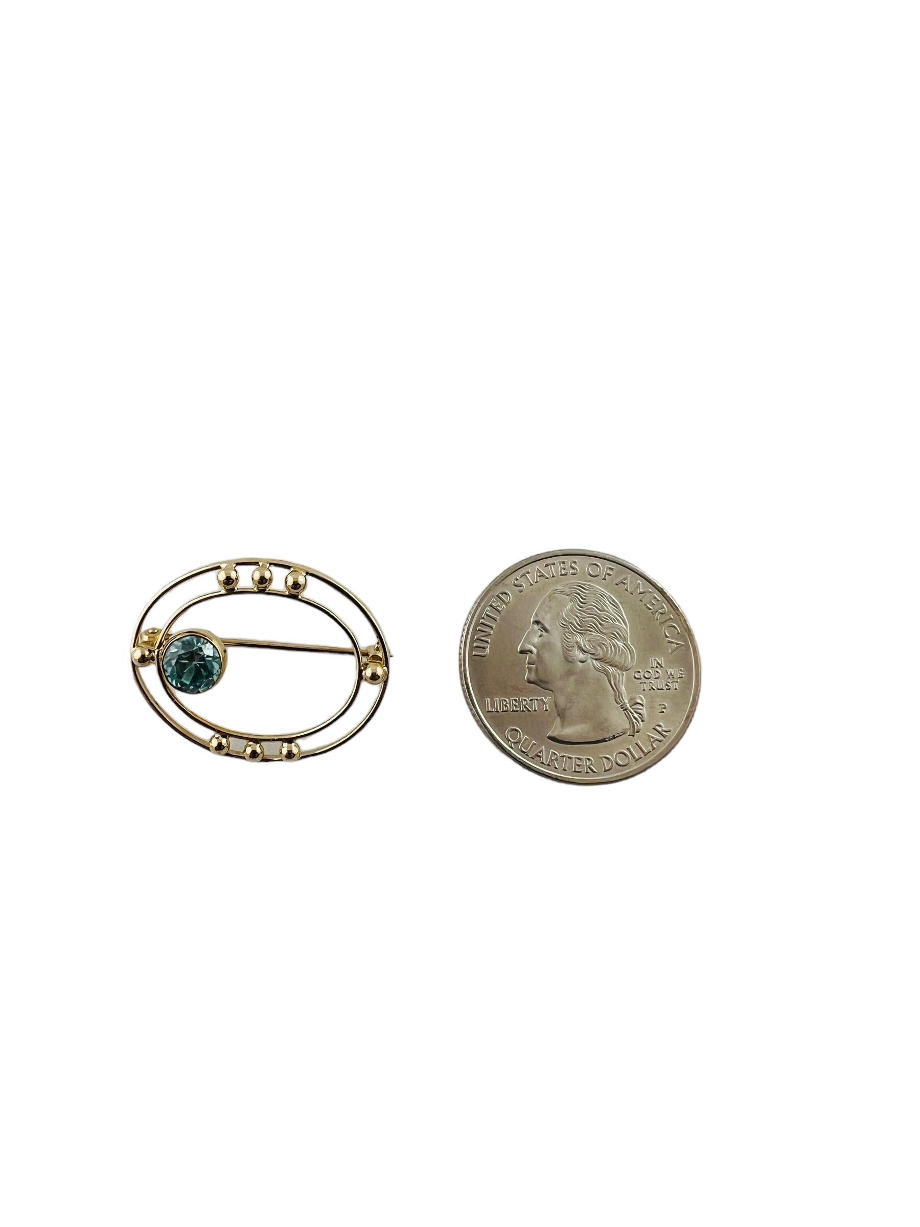 Broche ouverte en or jaune 10 carats avec zircon bleu ovale n° 15684 en vente 3