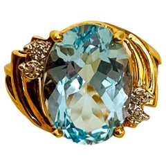 10K Yellow Gold Oval Blue Topaz and Diamond Ring with Appraisal