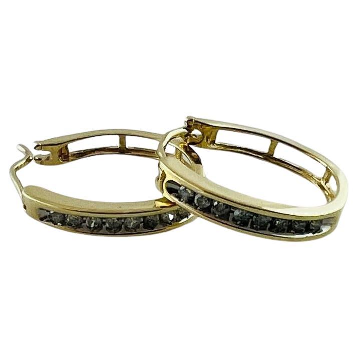 10K Yellow Gold Oval Diamond Hoop Earrings #16569 For Sale