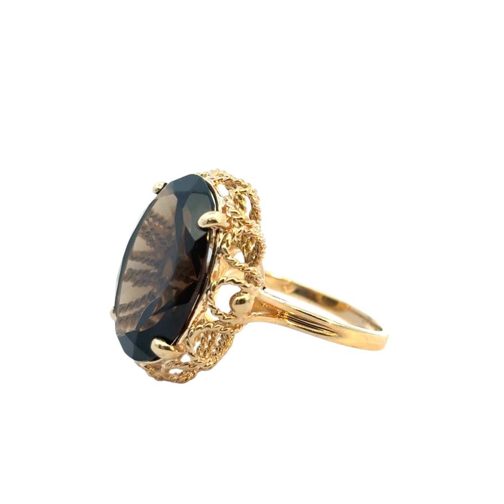 Vintage 10k Yellow Gold Oval Smoky Quartz Gemstone Ring For Sale 6