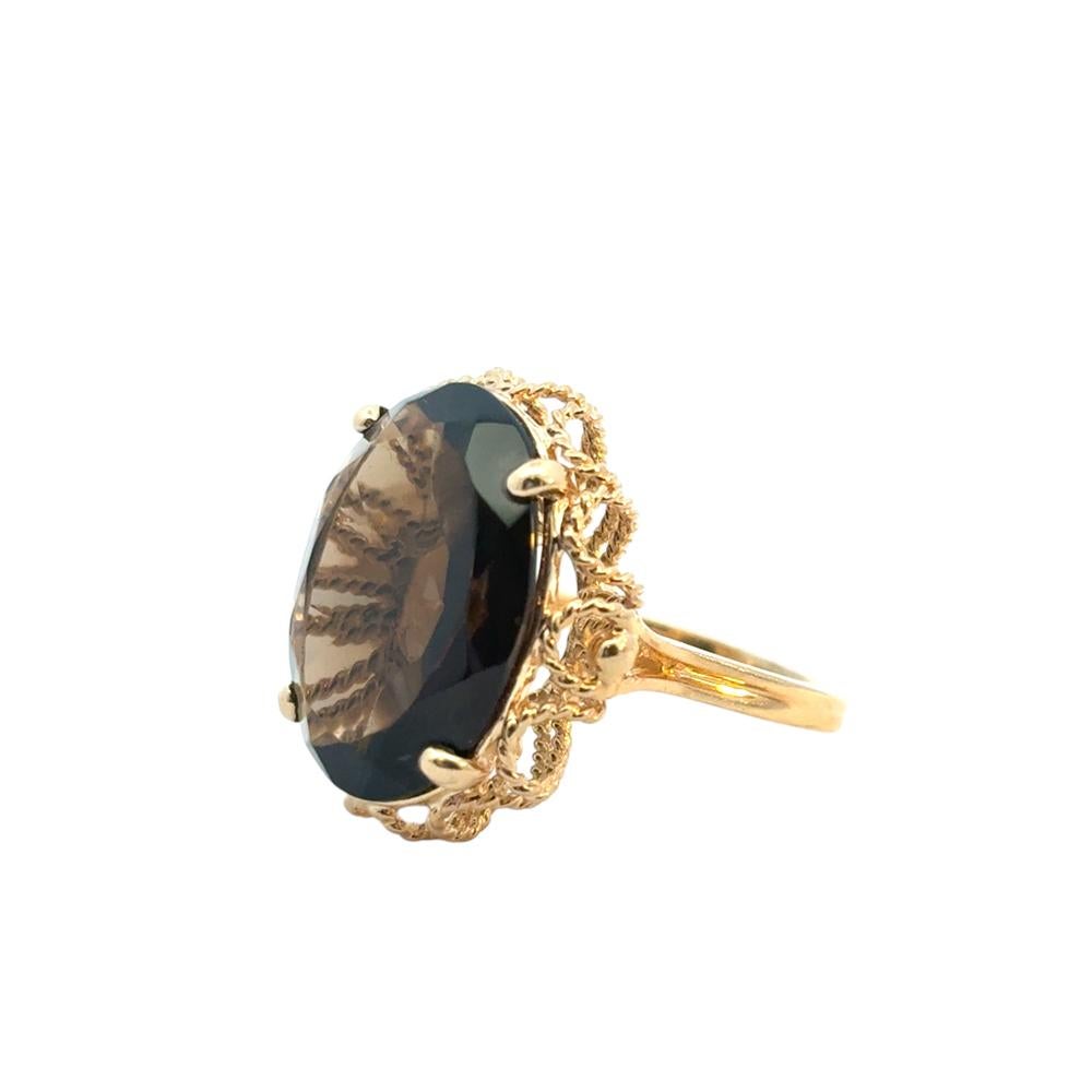 Vintage 10k Yellow Gold Oval Smoky Quartz Gemstone Ring For Sale 8