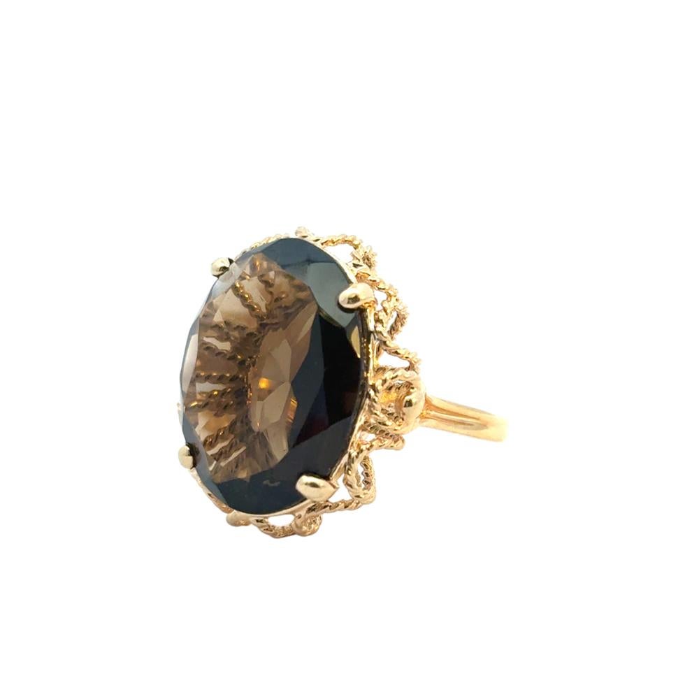 Vintage 10k Yellow Gold Oval Smoky Quartz Gemstone Ring For Sale 9