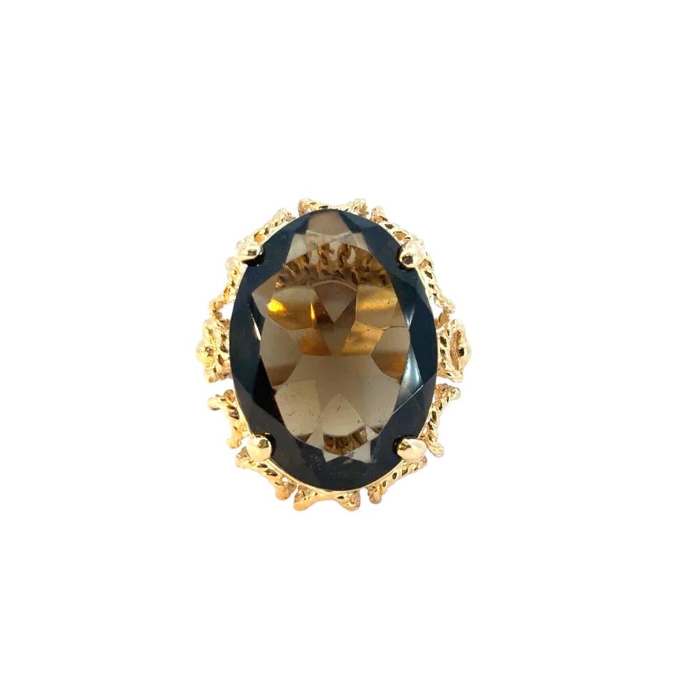 Vintage 10k Yellow Gold Oval Smoky Quartz Gemstone Ring For Sale 10