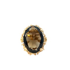 Vintage 10k Yellow Gold Oval Smoky Quartz Gemstone Ring