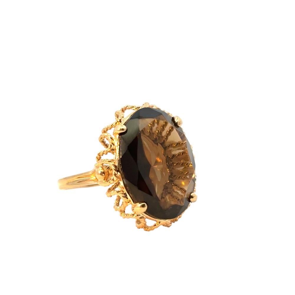 Oval Cut Vintage 10k Yellow Gold Oval Smoky Quartz Gemstone Ring For Sale
